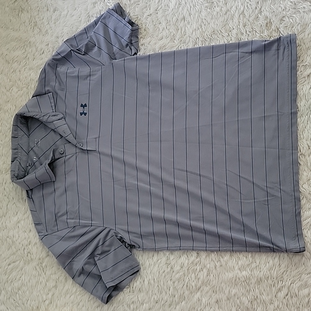 mens grey stripe under armour polo